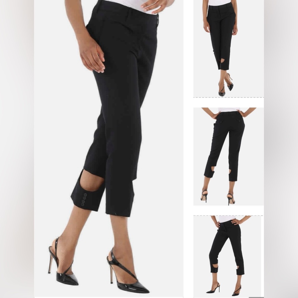 BURBERRY BLACK 100% YEAR ROUND VIRGIN WOOL PANTS WITH UNIQUE CUT OUT DETAILING - Picture 6 of 16